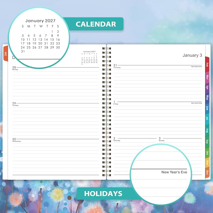 2027 Planner - 2027 Weekly and Monthly Planner, Jan. 2027 - Dec. 2027, 11” x 8.5”, Calendar Planner 2027, Colorful Laminated Tabs, Premium Thick Paper, Twin-Wire Binding, Storage Pocket