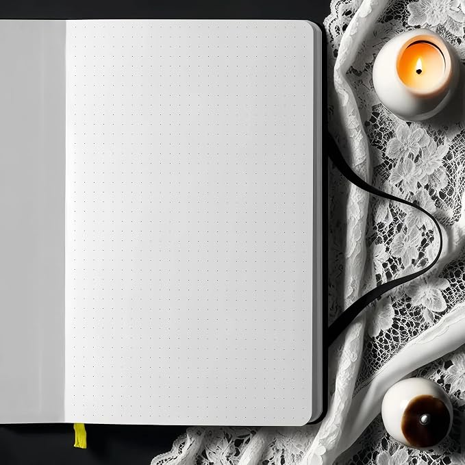 BUKE A5 Dotted Journal – 160gsm Ultra Bamboo Paper, Moon & Star Foil Cover, Flat Lay Notebook with Gift Box – 160 Pages, 5mm Dot Grid, Faux Leather Hardcover (Black)