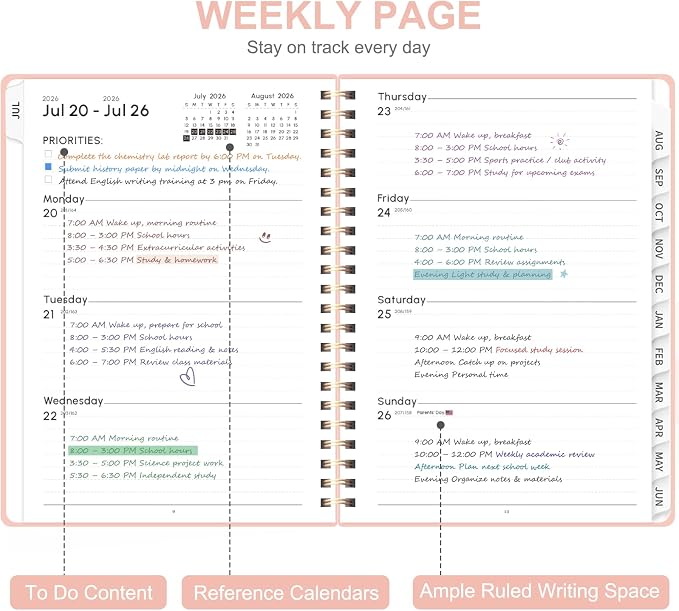 Planner 2026-2027, Weekly and Monthly Academic Planner, July 2026 - June 2027, Hardcover Calendar Agenda Book for School Year Planning, School Supplies for Teacher and Student, A5(6.3'' x 8.5'')
