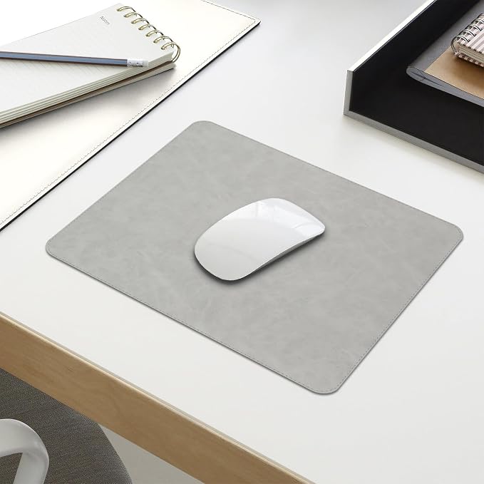 Mouse pad, Non-Slip Washable Waterproof Computer Mouse mat Thick for Laptop Wireless Mouse Home Office Travel, Portable 9.8"x 8.3" S Light Grey