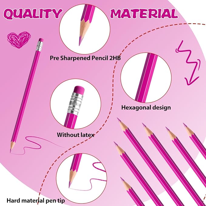 36 PCS Pink Pencils with Eraser, Pre-Sharpened HB Spring & Easter Pencils for Kids, School Supplies for Writing, Drawing & Easter Art Crafts (Pink)