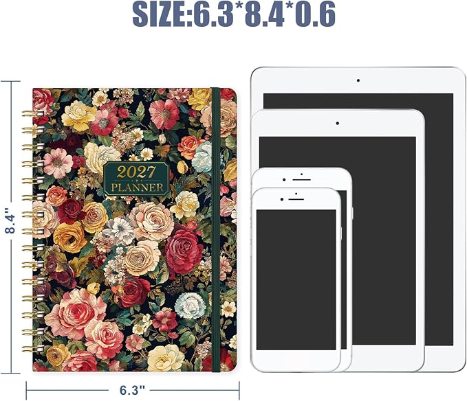 2027 Planner - Jan. 2027 - Dec. 2027, Calendar Monthly Planner 2027 Spiral Bound, 6.3" x 8.4", 2027 Planner Weekly and Monthly with Hardcover, 12 Monthly Tabs, Thick Paper, Pocket