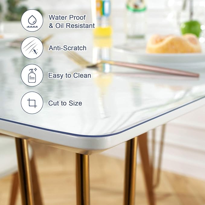 OstepDecor Clear Table Cover Protector 29 x 59 Inch, 1.5mm Thick Plastic Table Cover, Dining Table Protector Pad, Waterproof & Easy Cleaning PVC Desk Mat for Dresser, Coffee & Kitchen Wooden Tabletop
