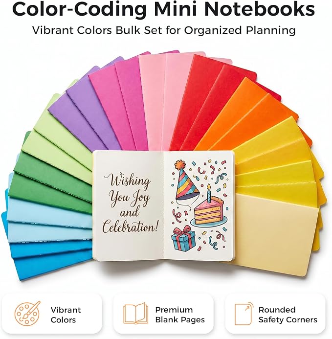 Koogel 24 Pack Mini Pocket Notebooks, Small Blank Notebooks 3.5 x 5.5 Inch Memo Steno Tiny Notepad Bulk 48 Pages of each Journals for Kids Students Nursing School Essentials Office Supplies 12 Colors