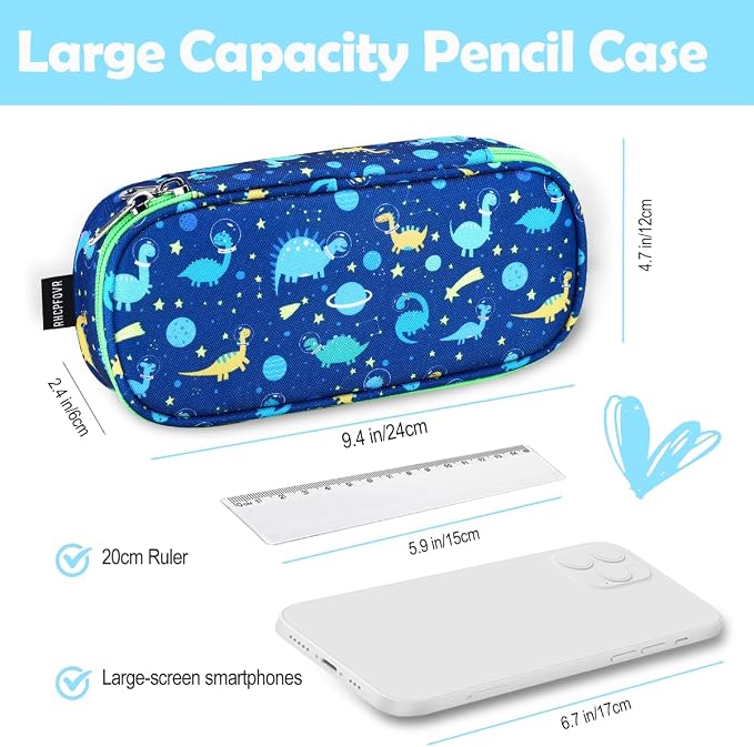 RHCPFOVR Kids Pencil Case for Girls-Soft Zipper Large Capacity Pencil Pouch for Girls Pencil Case for School Pencil Bag for Toddler (Dinosaur)