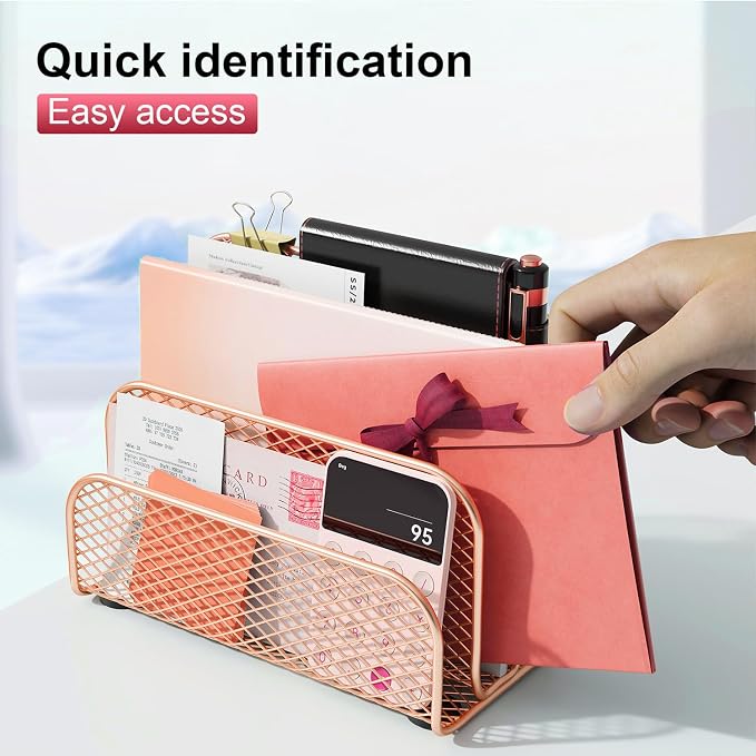 gianotter Mail Organizer Countertop, Mail Sorter with 3-Slot | Mail Holder Letter Holder for Desk Bill Organizer for Office Receipts and Letter Paper Storage