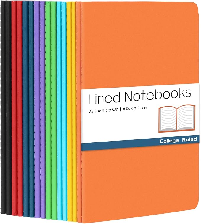 Gwybkq A5 Lined Notebooks Bulk Journals for Kids Writing 16 Packs(5.5x8.3) College Ruled,Colored Notebooks for College Students Teen School Office Supplies Note Taking