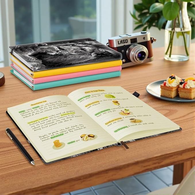 Hardcover Executive Notebooks, A5 PU Leather Lined Journal Notebook, 200 Pages Thick Paper Subject Notebooks for School,Work,Home Writing Business Notebook, Diary Book ，Lion