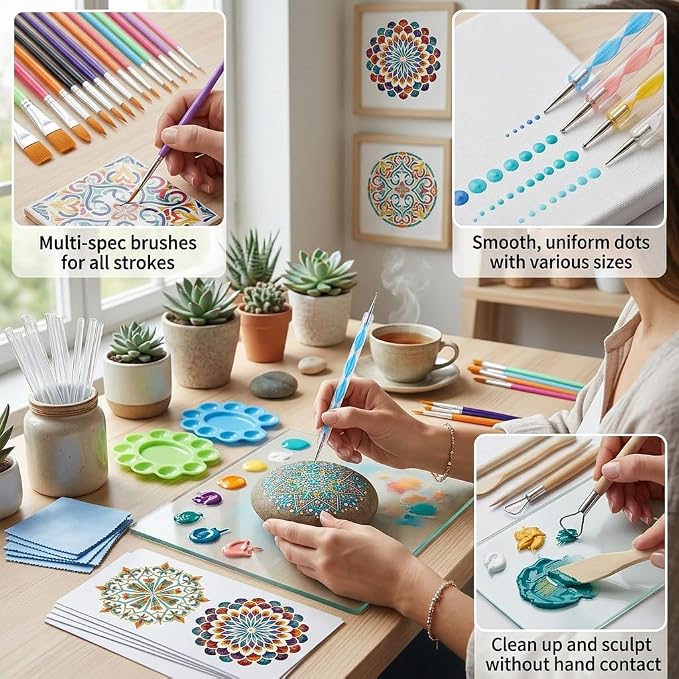 50 Pcs Dotting Tools Ball Styluses Dotting Tools Set Rock Painting,Coloring,Drawing,Drafting,Pottery Clay Modeling Embossing Nail Art for Mandala Dotting with Stencils Tool Set Art Craft Supplies Kits