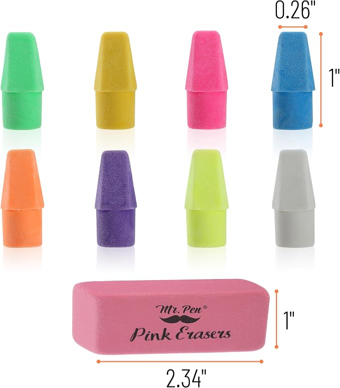 Mr. Pen- School Eraser Combination Set, 60 Pack, Assorted Colors | Latex Free Erasers for School, Office, Art Sketching, Homework, Exams, Clean Smudge-Free Correction