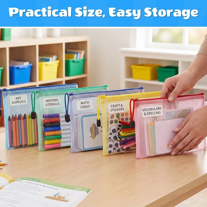 Handepo 100 Pack Mesh Zipper Pouch Pencil Pouches Bulk Storage Bag Small Clear Waterproof Purse Bag Multipurpose for Cash Board Game Passport Office (Multicolor Pouch Multicolor Zipper,A5)