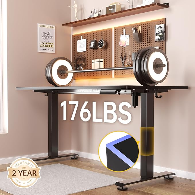 Veken 63×27.6 Inch Large Electric Standing Desk, Gaming Table, Black | Height Adjustable Sit Stand Up Computer Tables for Home Office, Study , Writing, Suit students, employees and group work