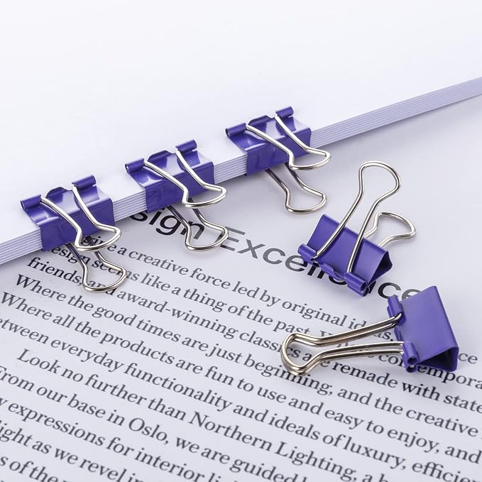Small Purple Binder Clips, 3/4 Inch (19mm), 50 Pack Mini Clips