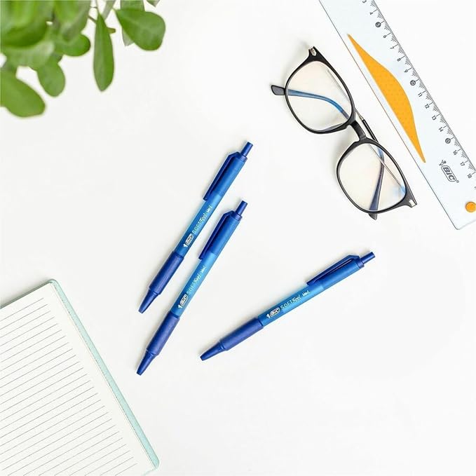 BIC(R Soft Feel(R) Retractable Ballpoint Pens, 1.0 mm, Medium Point, Blue Barrel, Blue Ink, Pack Of 12, BICSCSM11BE