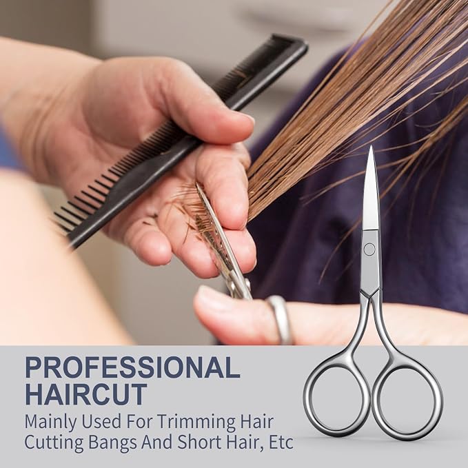 Eyebrow Scissors, Small Scissors for Hair, Eyebrows, Nose Hair, Beard, Eyelashes, Cuticle. Stainless Steel Fine Straight Tip Nose Hair Scissors -ASONTAO (3Pcs Eyebrow Scissors)