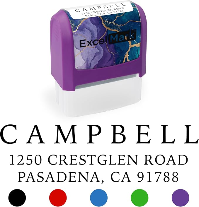 ExcelMark Custom Return Address Stamp (Purple, Simple Classic) | Custom Return Address Stamp with Elegant Designs, Vibrant Colors & Patterns – Perfect for Mail, Invitations & Gifts