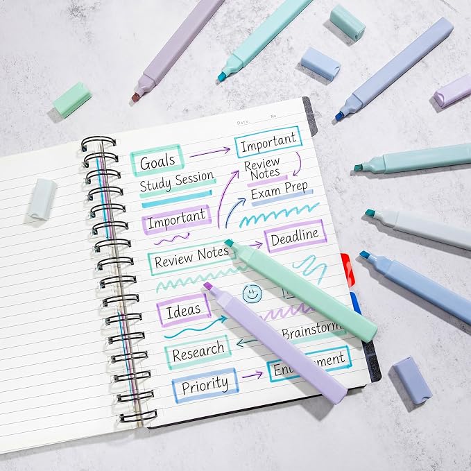 Marspark 120 Pcs Highlighters Bulk Chisel Tip Aesthetic No Bleed Cute Color Marker Pens for Journal Planner Notes School Study Office Supplies (Avender Mint Colors)