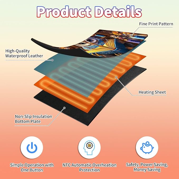Heated Desk Pad Large Mouse Pad 31.5 x 13 inch with 3 Levels Heating & Auto Shut-Off Warm Mouse pad PU Leather Computer Mousepad for Home Office Work - Owl Book