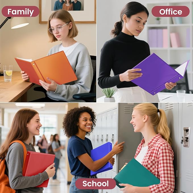 SUNEE 3 Ring Binders 1 Inch 12 Pack Classic Assortment, Clear View Binders Bulk Three Ring PVC-Free (Fit 8.5x11 Inches) for School or Office Business Supplies