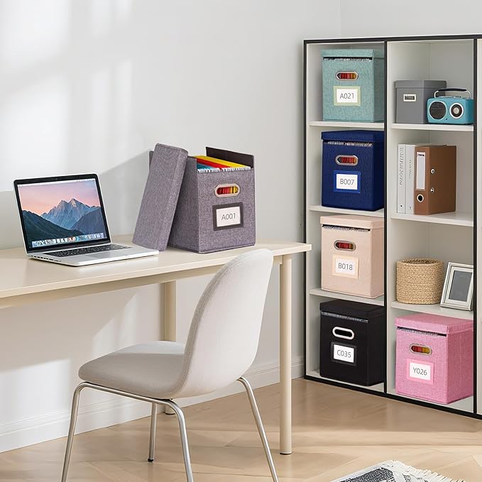 2 Pack Hanging File Folders Organizer with Lid, Letter Size Fabric File Storage Box Collapsible, Portable Office Document Holder with Metal Handle, Smooth PVC Rails, Black