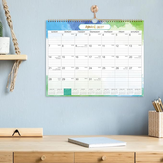 2027 Wall Calendar - 2027 Calendar, 12 Months Medium Wall Calendar 2027, Jan.2027 - Dec.2027, Monthly Calendar with Julian Date, 15 x 11.5 in, Twin-Wire Binding, Great for Hanging on The Wall, Color Design