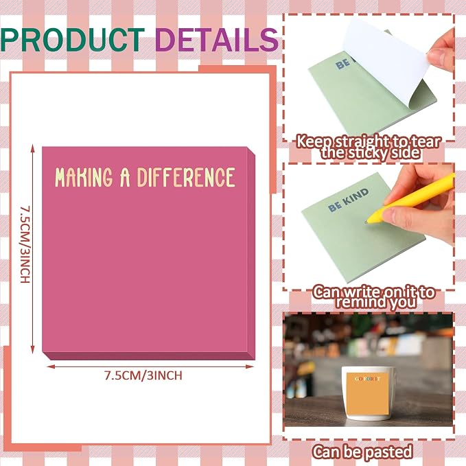 Yinder 24 Pcs Inspirational Sticky Notes, Back to School Supplies, Cute Motivational Sticky Notes Pad Employee Appreciation Gifts Bulk for Teacher Coworker Office 3 x 3'' (Motivational,Macaroon)