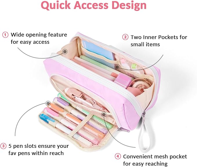 Sooez Big Capacity Pencil Case, Extra Large Pencil Pouch with Zipper Pocket | Wide Opening Pencil Bag, Portable Stationery Pouch, Cute School Office Supplies for Teens Girls Adults, Beige