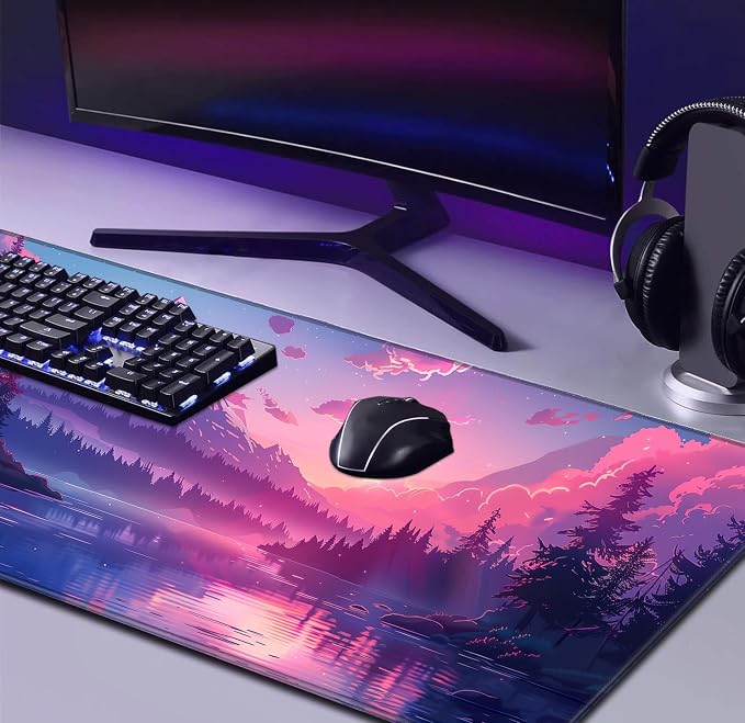Sunset Mountain Landscape Extended Mouse Pad Game Office Sewing Table Mat | Large Extended Mouse Pad; Full Desk Coverage; Waterproof Coating; Stable Anti-Slide Base For Gaming, Office, Study Daily Use