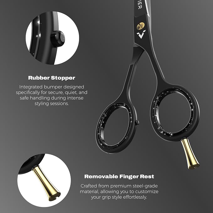 6.5” Hair Cutting Scissors – Professional Stainless Steel Barber Shears with Micro-Serrated Blades, No-Slip Precision Cut – Gift-Boxed with Leather Pouch for Salon & Home (Matte Black)