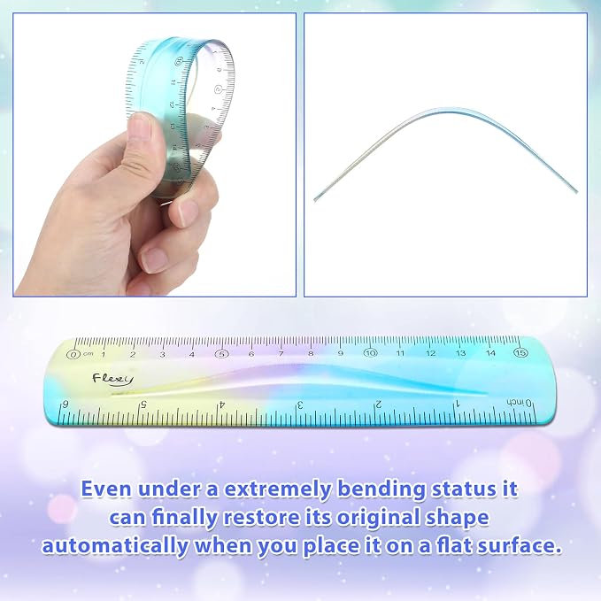 Mabor 2 Pieces Flexible Ruler, Color Plastic Ruler 6 inch | Shatterproof Straight Edge Plastic Soft Bendable for School Classroom Office Kids & Adults (6inch)