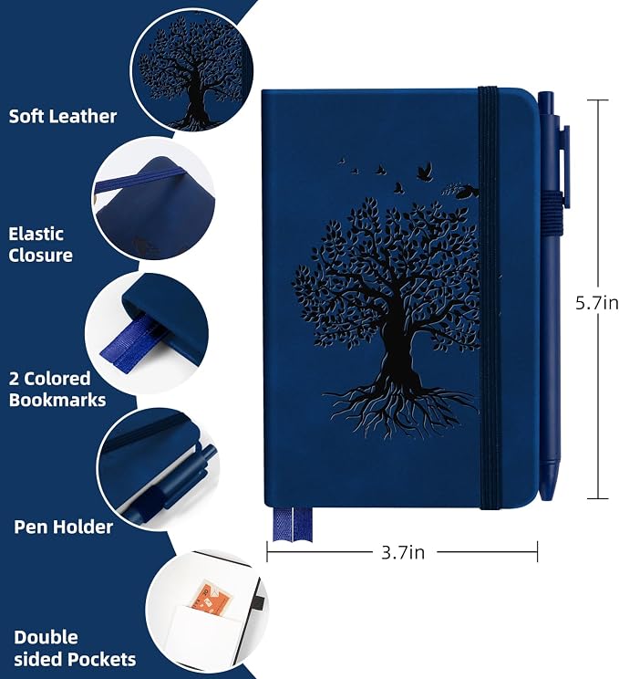 3 Pack Pocket Journaling Notebooks, A6 Small Notebook Total 360 Pages Journaling Notebooks For Note Taking Journals For Writing Mini Note Pads With Pen Holder 100 GSM Thick Paper( Brown,Blue,Black)