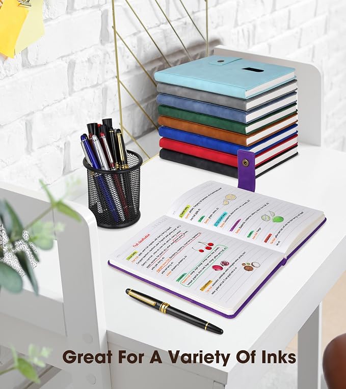 Lined Journal Notebook with Pen, A5 Personalized Hardcover Leather Journal for Men Women, 200 Pages 100 GSM Thick Paper College Ruled Notebooks for Work Travel School Writing Diary 5.9" X 8.4" Purple