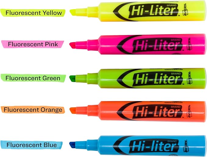 Avery Hi-Liter Desk-Style Highlighters, Chisel Tip, 12 Highlighters, Assorted Colors, 2 Packs (25601)