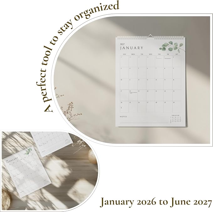 Vertical Greenery Wall Calendar 2026-2027, 18 Months Calendar for Wall (January 2026 to June 2027) 11x13.5 Inches Calendar with Spiral Twin-Wire Binding