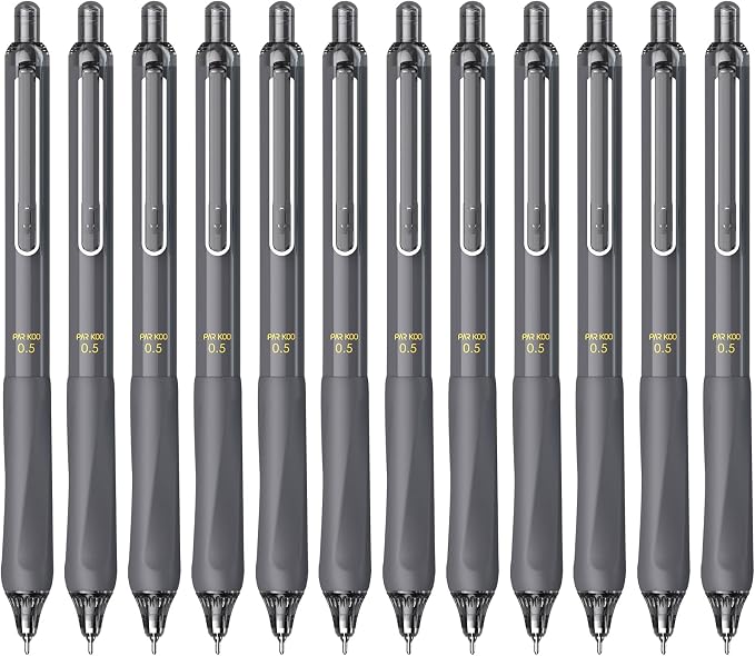 ParKoo Gel Pens Quick Dry Ink Fine Point 0.5mm, Retractable Rolling Ball Black Ink, Click Silent Pens Set for Journaling Notetaking Drawing Sketching Smooth Writing Non Bleed 12pcs