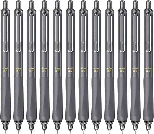 ParKoo Gel Pens Quick Dry Ink Fine Point 0.5mm, Retractable Rolling Ball Black Ink, Click Silent Pens Set for Journaling Notetaking Drawing Sketching Smooth Writing Non Bleed 12pcs