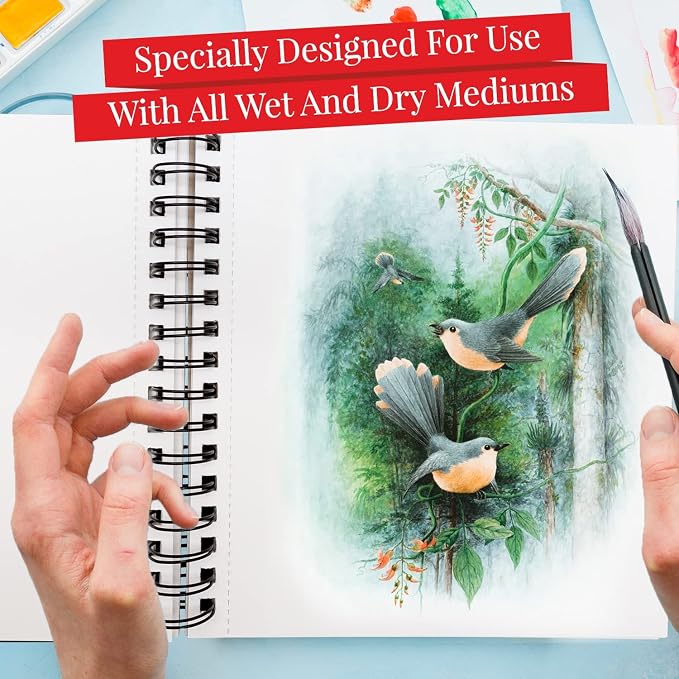 Mixed Media Sketchbook 8.11” x 8.5” | Spiral Bound Sketch Pad With Thick, Heavyweight Paper, 200 GSM, 120 LBS | Art Sketch Book For All Wet & Dry Media - Watercolor, Paint, Pencils, Charcoal, Pens |