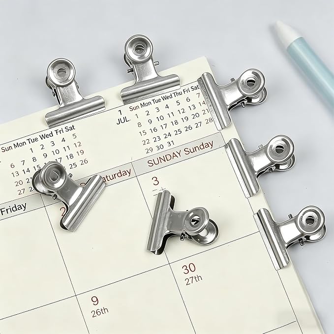 Bulldog Clips, 40 Pcs, 0.87 Inch, Silver, 22 mm, Hinge Paper Clips, Metal Clamps for Crafts, Food Bags, Drawings, Photos