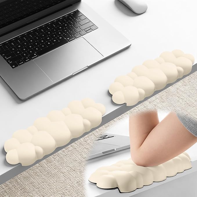 Laborio Elbow Pad for Desk, 2-Pack Cloud Elbow Rest(Beige), Edge Arm Rest | L-Shaped, Leather Surface, Memory Foam, Waterproof, Non-Slip Wrist Support Wrist Rest