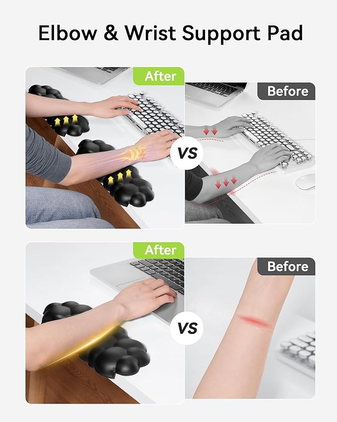 Laborio Elbow Pad for Desk, 2-Pack Cloud Elbow Rest(Black), Edge Arm Rest | L-Shaped, Leather Surface, Memory Foam, Waterproof, Non-Slip Wrist Support Wrist Rest