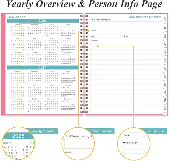 2026-2027 Daily & Monthly Planner - One Page Per Day, Daily Planner from July 2026 - June 2027, Planner 2026-2027 with 12 Monthly Tabs, 8.5" x 11", Pink