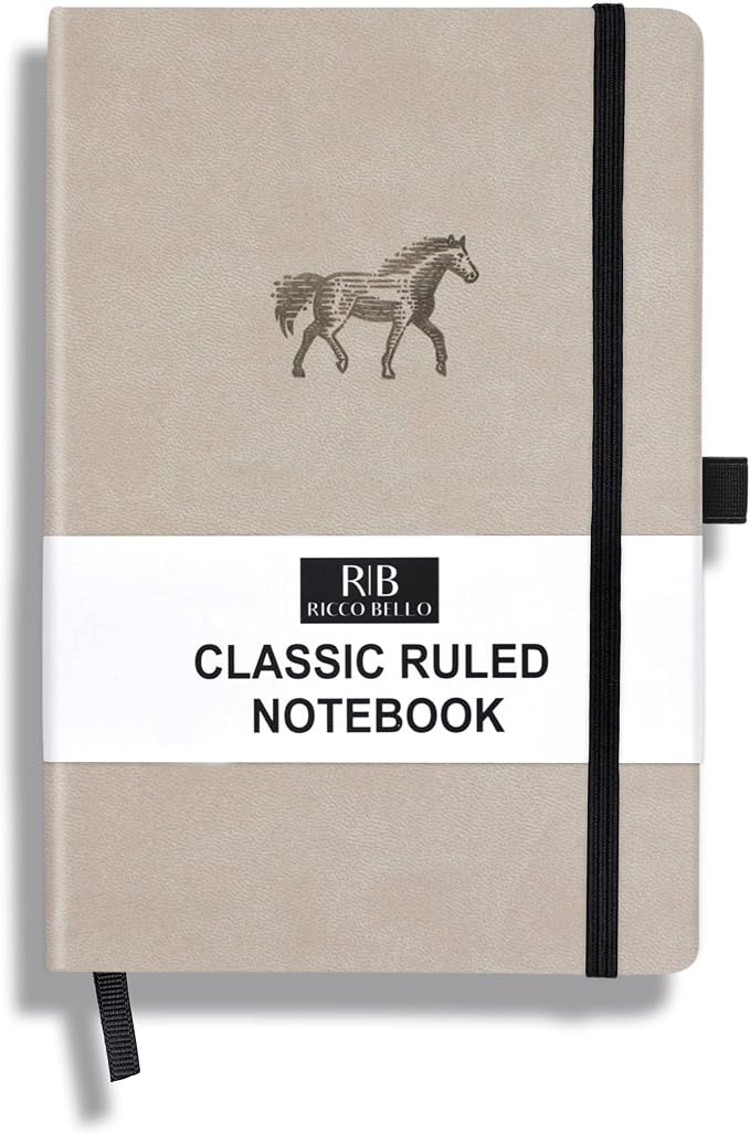 RICCO BELLO Lined Journal Notebook, Horse, Faux Leather Hardcover | With Pen Holder, College Ruled, 96 Sheets / 192 Pages, 5.7 x 8.4 Inches