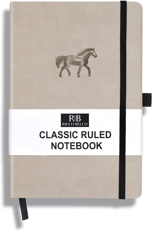 RICCO BELLO Lined Journal Notebook, Horse, Faux Leather Hardcover | With Pen Holder, College Ruled, 96 Sheets / 192 Pages, 5.7 x 8.4 Inches