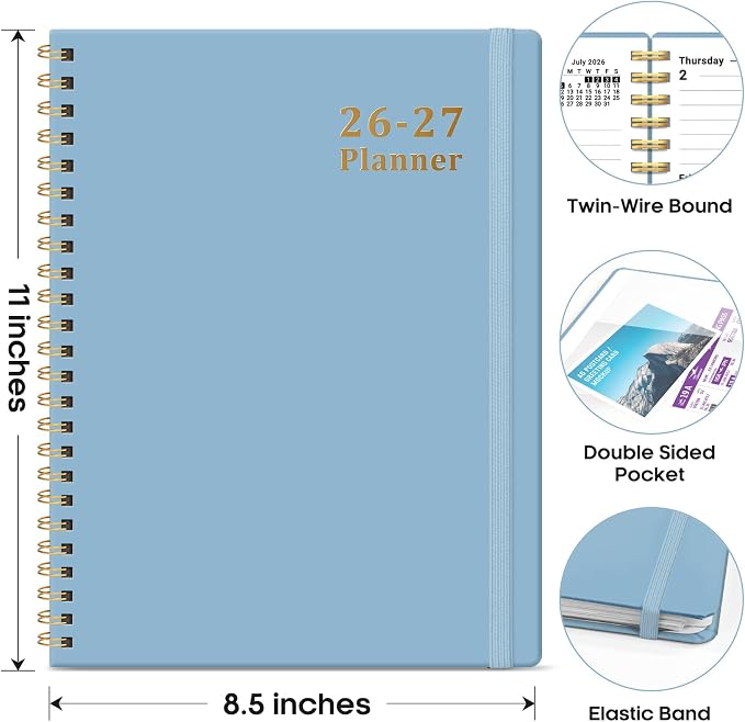 Planner 2026-2027, 8.5" x 11" Weekly and Monthly Academic Year Planner Calendar, July 2026 - June 2027, Hardcover Large School Planning Agenda With Tabs, Perfect for School & Office Supplies, A4, Baby Blue