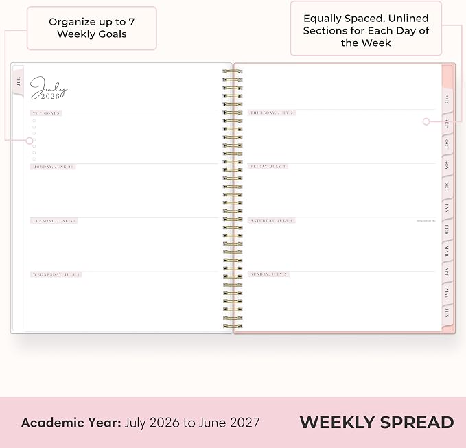 Blue Sky 2026-2027 Weekly & Monthly Academic Planner, 8.5"x11", Cherie | July 2026 - June 2027, Flexible Cover, Wirebound, Laminated Tabs, Storage Pocket, Stickers, Academic Year, Rachel Parcell