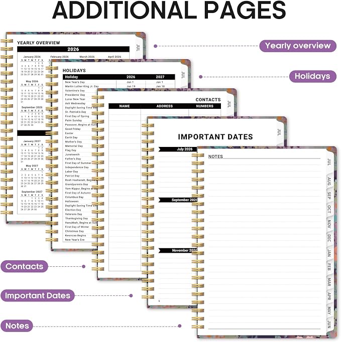 Planner 2026-2027, Academic Year Weekly and Monthly Calender Planner, from Jul 2026 - Jun 2027, Spiral Bound School Planning Book, Perfect for Teacher, Student, Women & Men, A5 (6.3" x 8.5"), Lavendar Floral