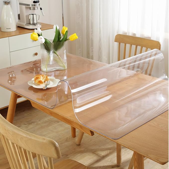 OstepDecor Clear Table Cover Protector 40 x 92 Inch, 1.5mm Thick Plastic Table Cover, Dining Table Protector Pad, Waterproof & Easy Cleaning PVC Desk Mat for Dresser, Coffee & Kitchen Wooden Tabletop