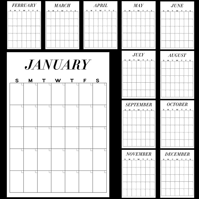 12 Pcs Colorful Undated Calendar 16‘'x 12‘' Large Erasable Classroom Wall Calendar 12 Month Dry Ease Reusable Planning Yearly Rainbow Blank Planner for Office Home Study Room Back to First Day
