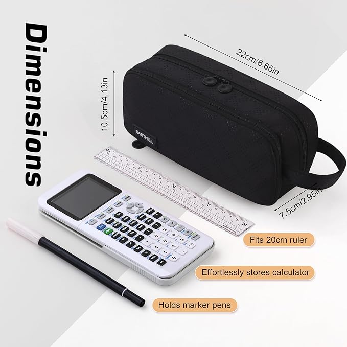 EASTHILL Large Capacity Pencil Case Cute Pencil Pouch with Handle Stationery Pen Bag for Teen Girls-Black