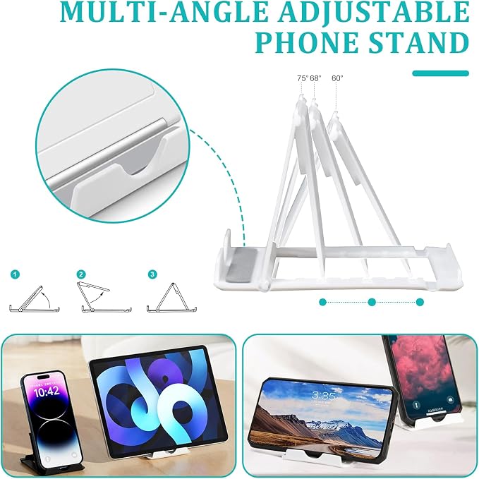 SAYEEC Rotating Pen Holder 5 Slots Desk Organizer with Adjustable Phone Stand White Makeup Brush Holder Organizer Cute Pencil Cup Pot Art Supply Storage Box Caddy for Office School Vanity Bathroom